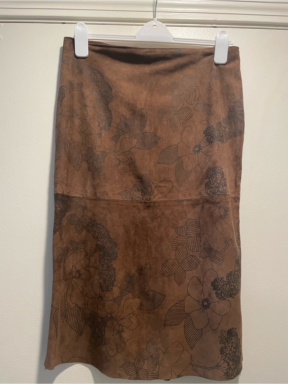 Joseph Brown Floral Line Drawings Lightweight Suede Midi Skirt